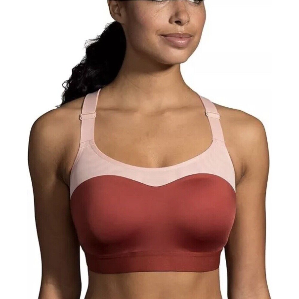 BROOKS DARE RACERBACK WOMENS SPORTS BRA FOR IMPACT RUNNING WORKOUTS Rosewood 32D
